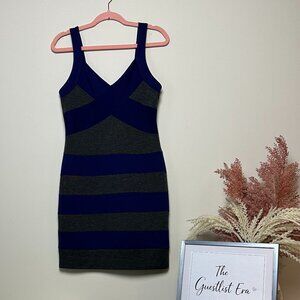 Body Central BodyCon Purple and Grey Striped Dress (L)